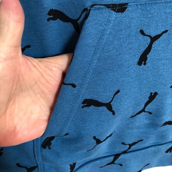 PUMA 🎉HPX4 🎉Youth S L (14-16) French Terry All-Over-Logo Hoodie/Blue/Unisex/NWT - Picture 12 of 15